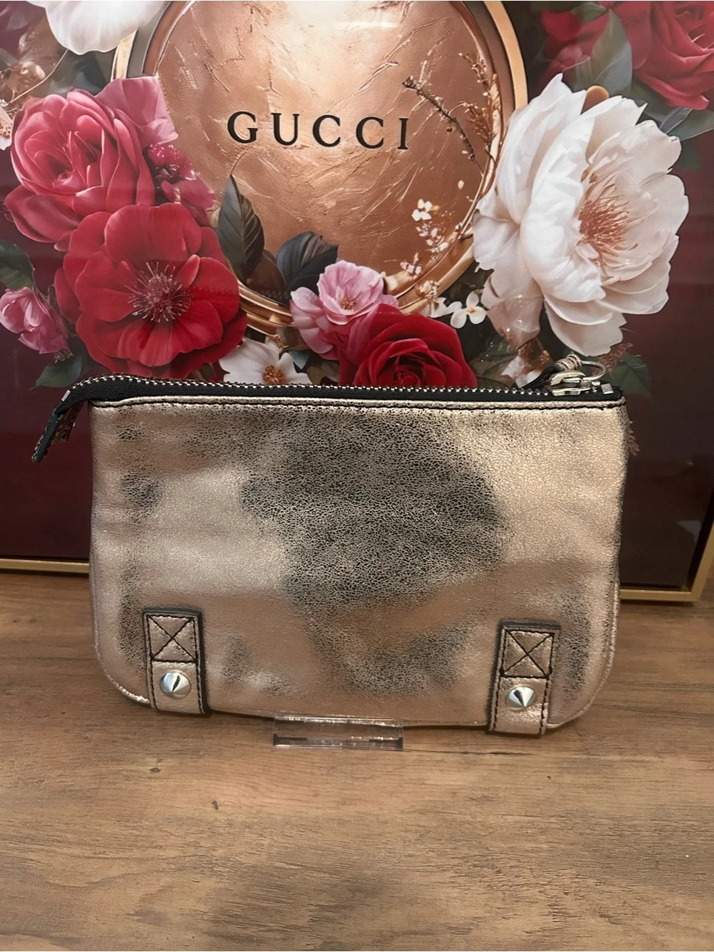 Betsey Johnson Metallic Rose Gold Wristlet Clutch